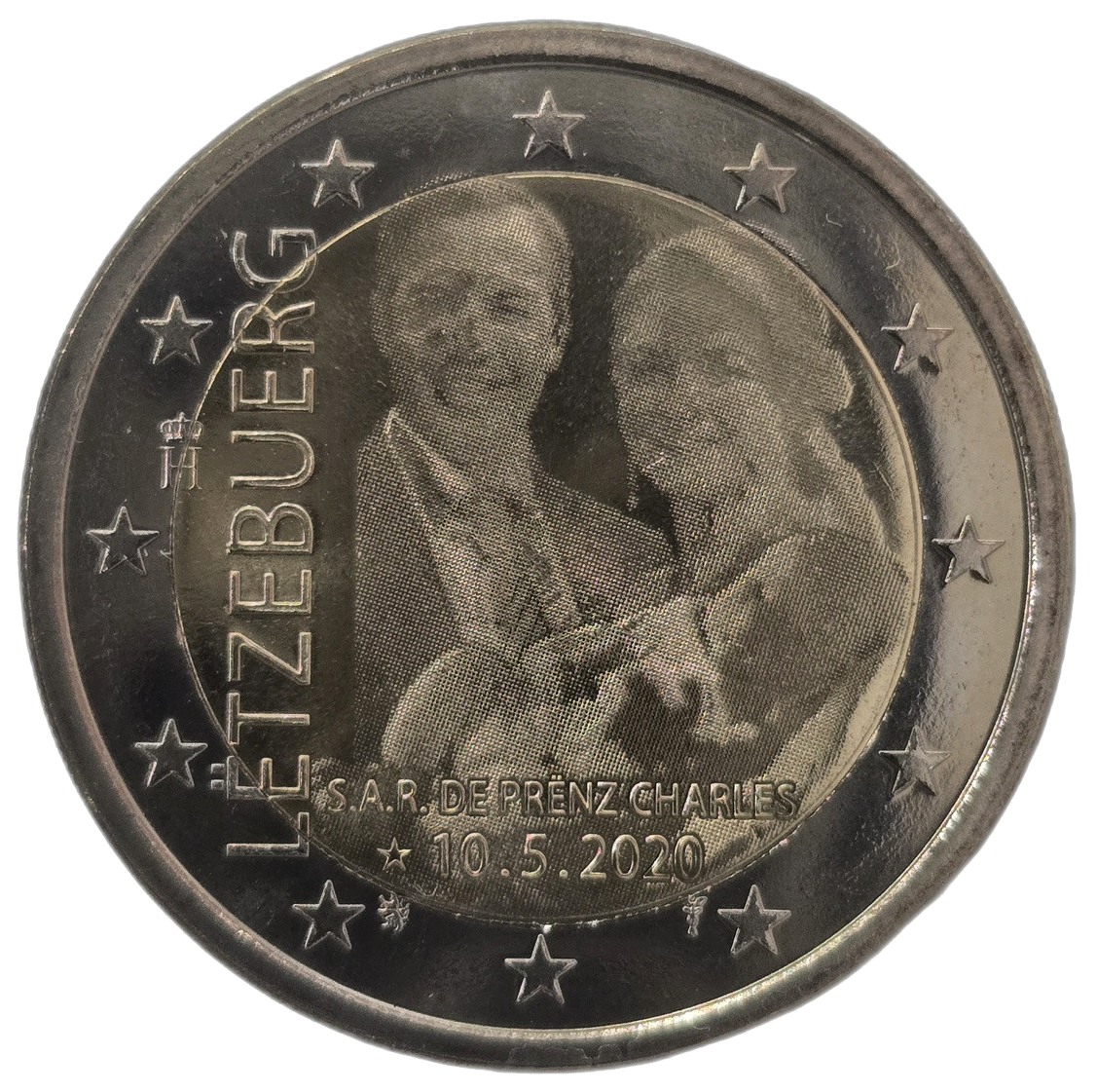 2 euros conmemorativa Nacimiento del príncipe heredero Charles - difuminada